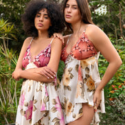 Satin Floral Camisole Set — Dark Blue, Dark Purple & Dark Simon