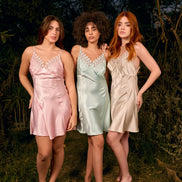 Satin Lace-Trim Slip Dress — Beige, Mint & Rose