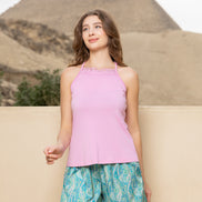 Halter Top & Shorts Set — Pink & Teal Patterned
