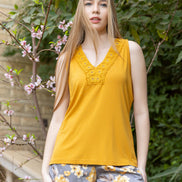 Crochet Tank & Satin Shorts Set — Mustard & Grey Floral