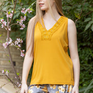 Crochet Tank & Satin Shorts Set — Mustard & Grey Floral