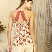 Floral Cami & Shorts Set with Lace — Cream