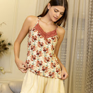 Floral Cami & Shorts Set with Lace — Cream