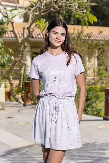 Sparkle Print Tee Lounge Dress — Lilac Rose