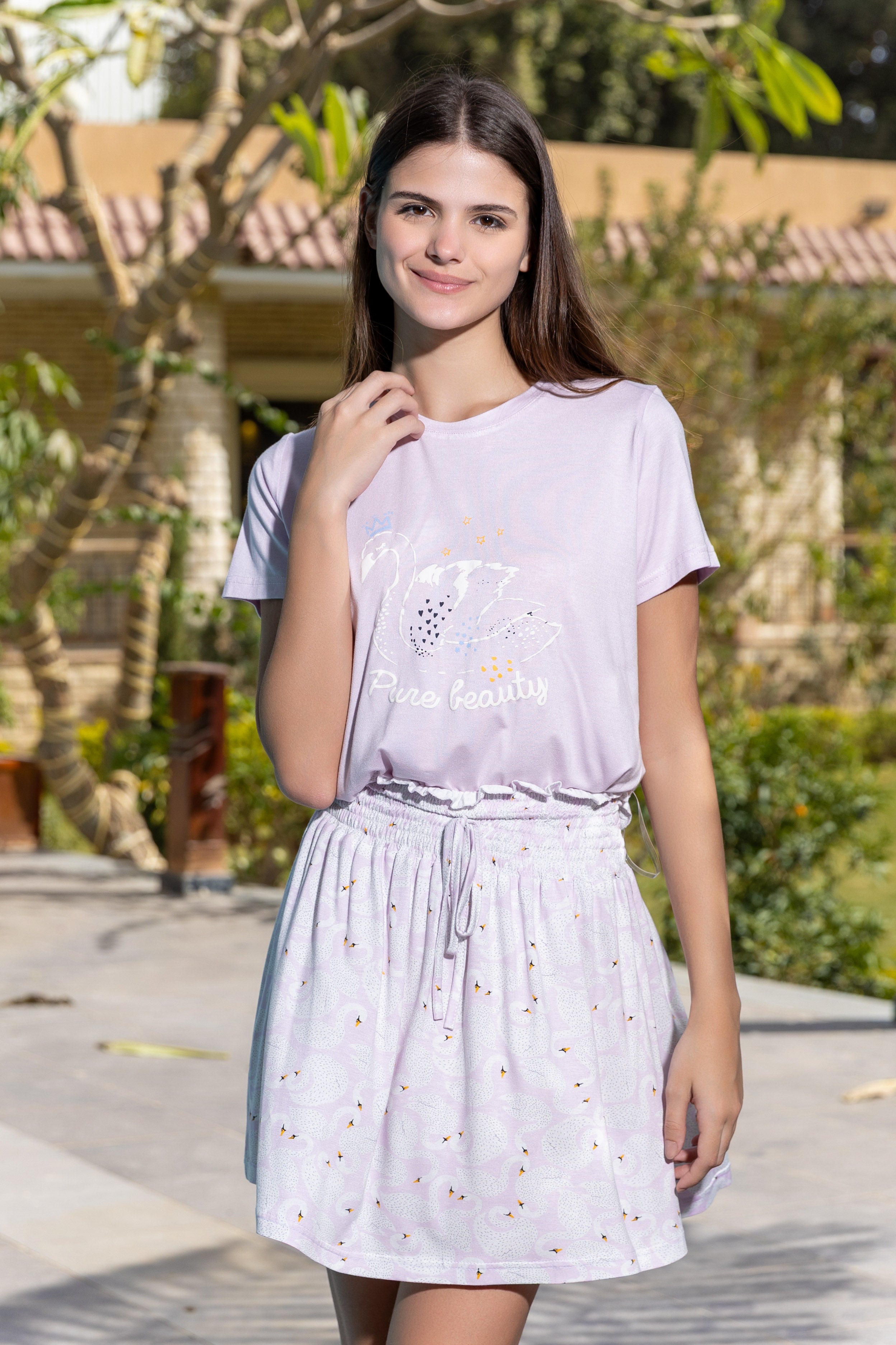 Sparkle Print Tee Lounge Dress — Lilac Rose