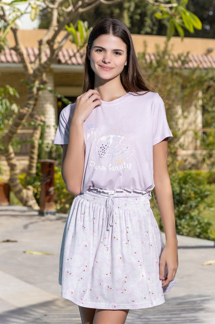 Sparkle Print Tee Lounge Dress — Lilac Rose