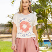 Donut Graphic T-Shirt & Shorts Set — Off-White & Pink