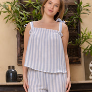 Striped Cami & Ruffle Shorts Set — Linen Look