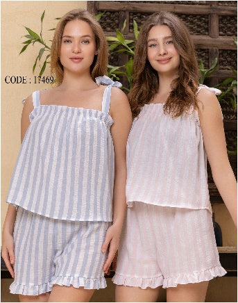 Striped Cami & Ruffle Shorts Set — Linen Look