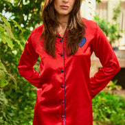Satin Shirt Dress — Red & Dark Blue
