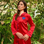 Satin Shirt Dress — Red & Dark Blue
