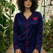 Satin Shirt Dress — Red & Dark Blue