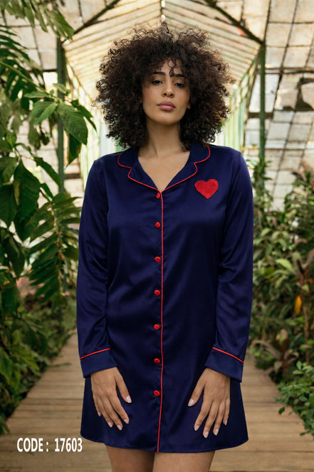 Satin Shirt Dress — Red & Dark Blue