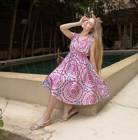 Satin Flared Dress — Rose Medallion Print