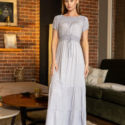 Maxi Dress with Smocked Details — Light Grey