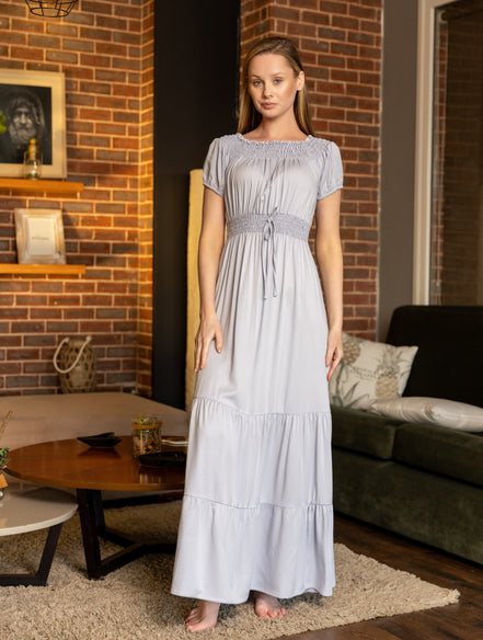 Maxi Dress with Smocked Details — Light Grey