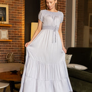 Maxi Dress with Smocked Details — Light Grey