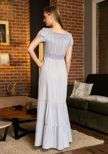 Maxi Dress with Smocked Details — Light Grey