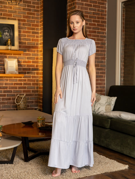 Maxi Dress with Smocked Details — Light Grey