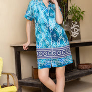 Bandhani Print Shirt Dress — Turquoise Blue