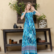 Bandhani Print Smocked Maxi Dress — Turquoise Blue