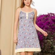 Heart Print Sleep Dress — Lavender Grey & Yellow Trim