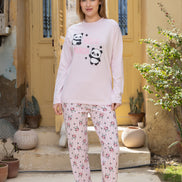 Panda Print Cotton Pajama Set — Pink