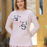 Panda Print Cotton Pajama Set — Pink