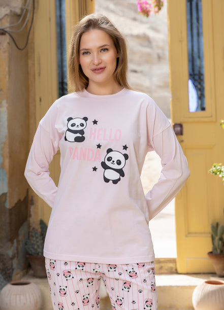 Panda Print Cotton Pajama Set — Pink