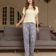 Pajama Set — Light Yellow & Heart-Print Grey