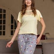 Pajama Set — Light Yellow & Heart-Print Grey