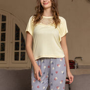Pajama Set — Light Yellow & Heart-Print Grey