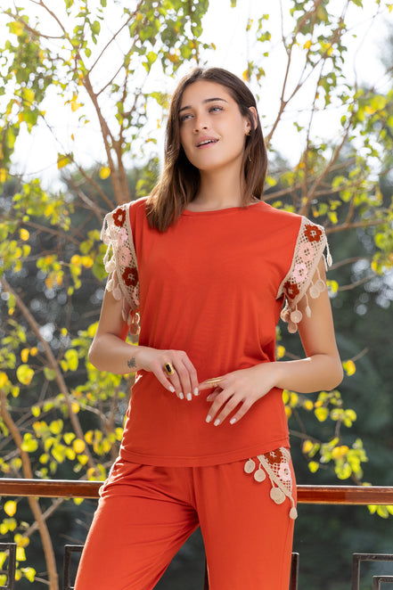 Embellished Loungewear Set — Orange