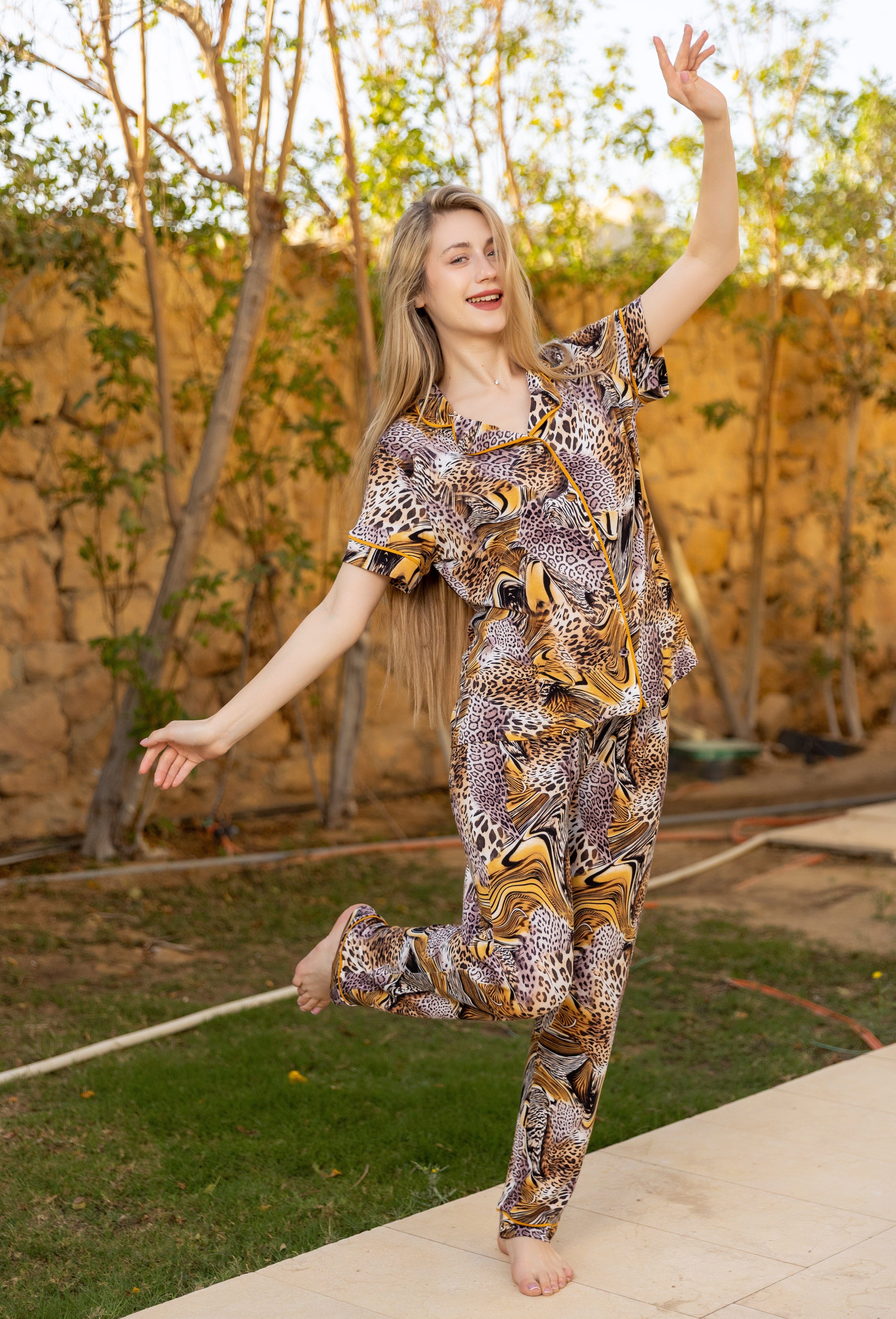 Pajama Set — Brown, Gold & Black Animal Print