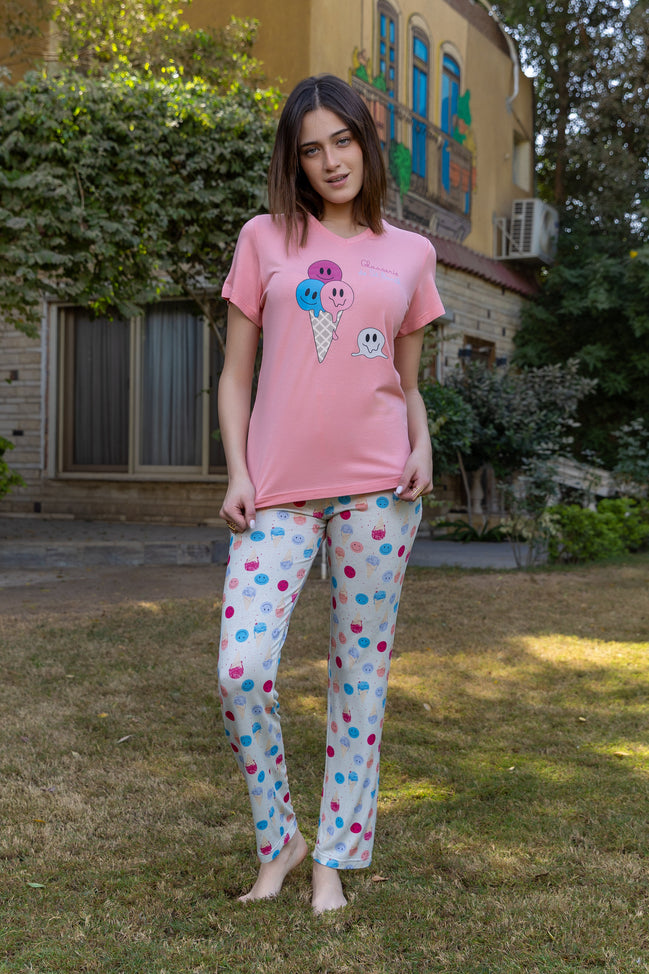 Pajama Set — Pink & Multi-color Polka Dot