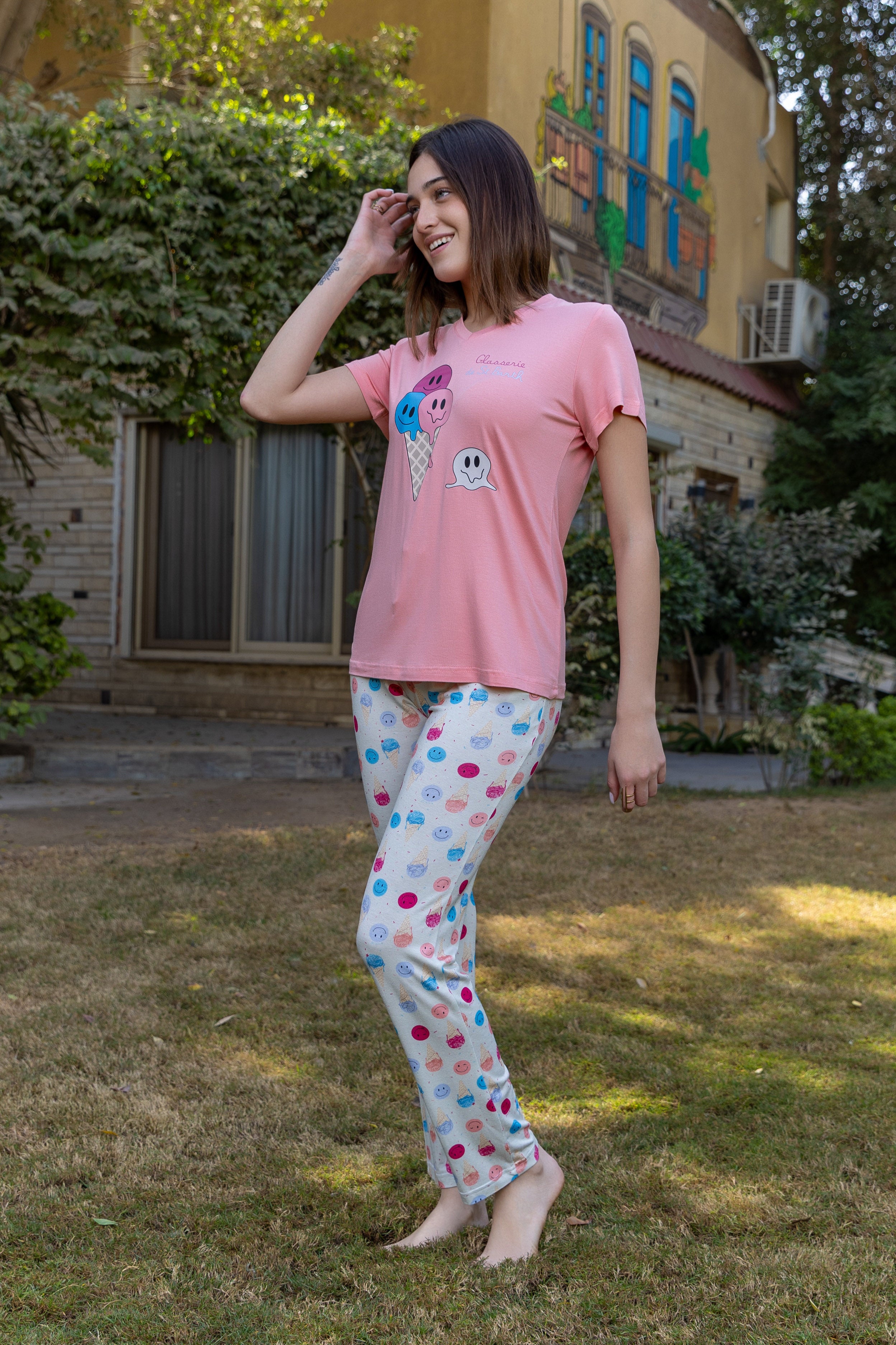 Pajama Set — Pink & Multi-color Polka Dot