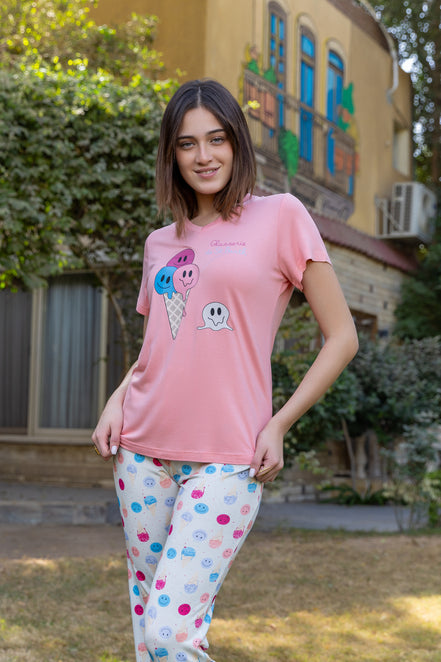 Pajama Set — Pink & Multi-color Polka Dot