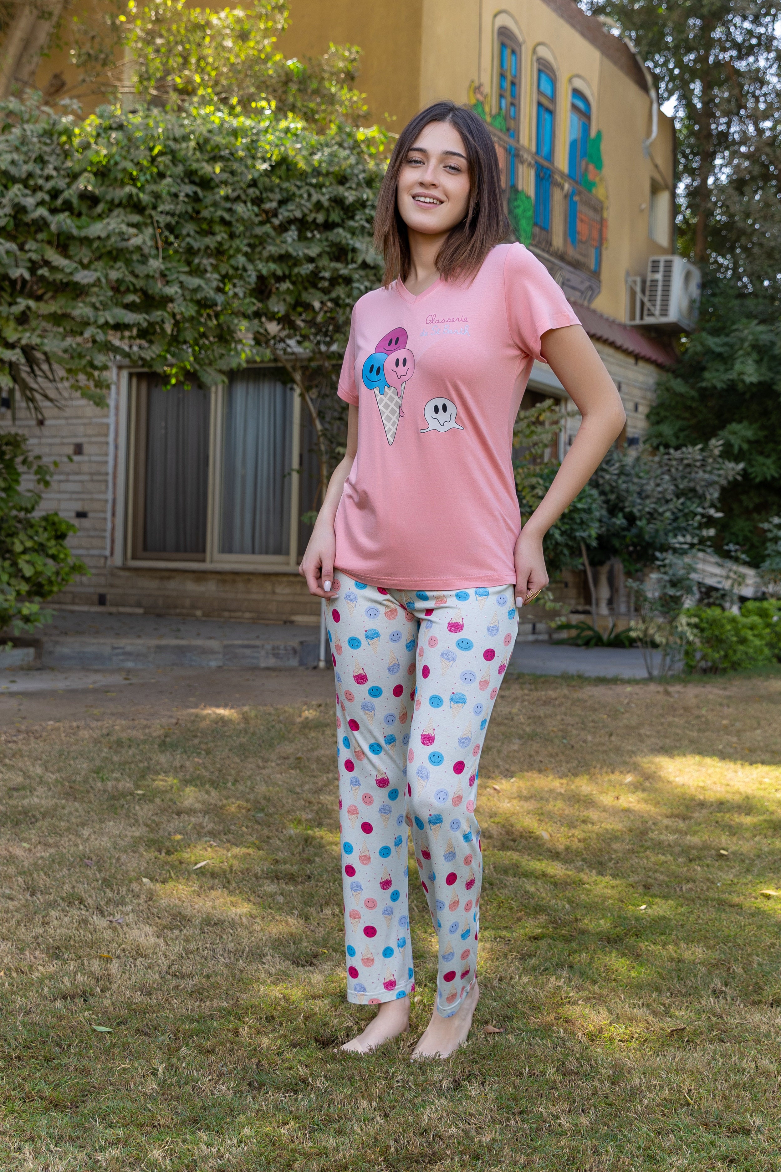 Pajama Set — Pink & Multi-color Polka Dot