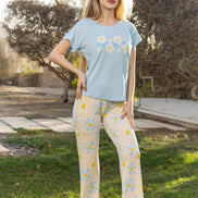 Daisy Print Homewear Set — Light Blue & Cream Floral