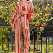 3-Piece Striped Homewear Set — Red & White