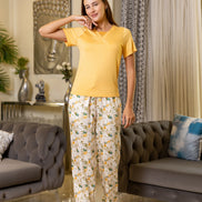 Pajama Set — Yellow Top & Floral Print Pants