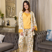 Pajama Set & Robe — Yellow & Floral Print