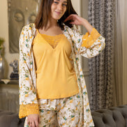 Pajama Set & Robe — Yellow & Floral Print