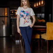 Graphic Print T-Shirt & Pants Set — White & Navy