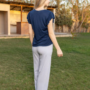 Graphic Top & Pants Set — Navy Blue & Light Grey