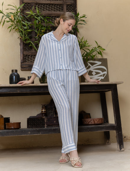 Striped Classic Pajama Set — Linen Look