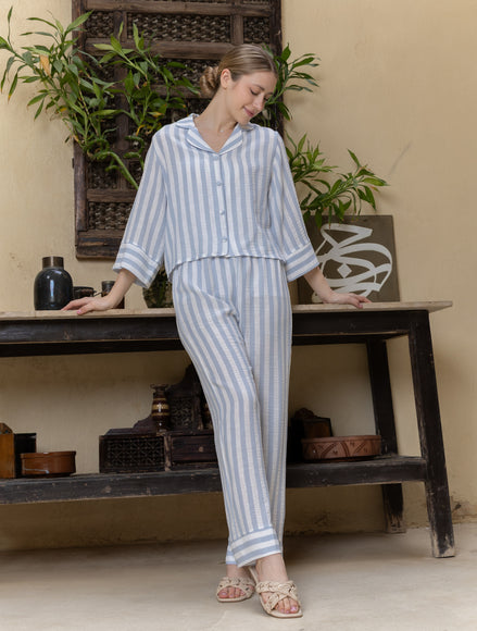 Striped Classic Pajama Set — Linen Look