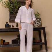 Striped Classic Pajama Set — Linen Look
