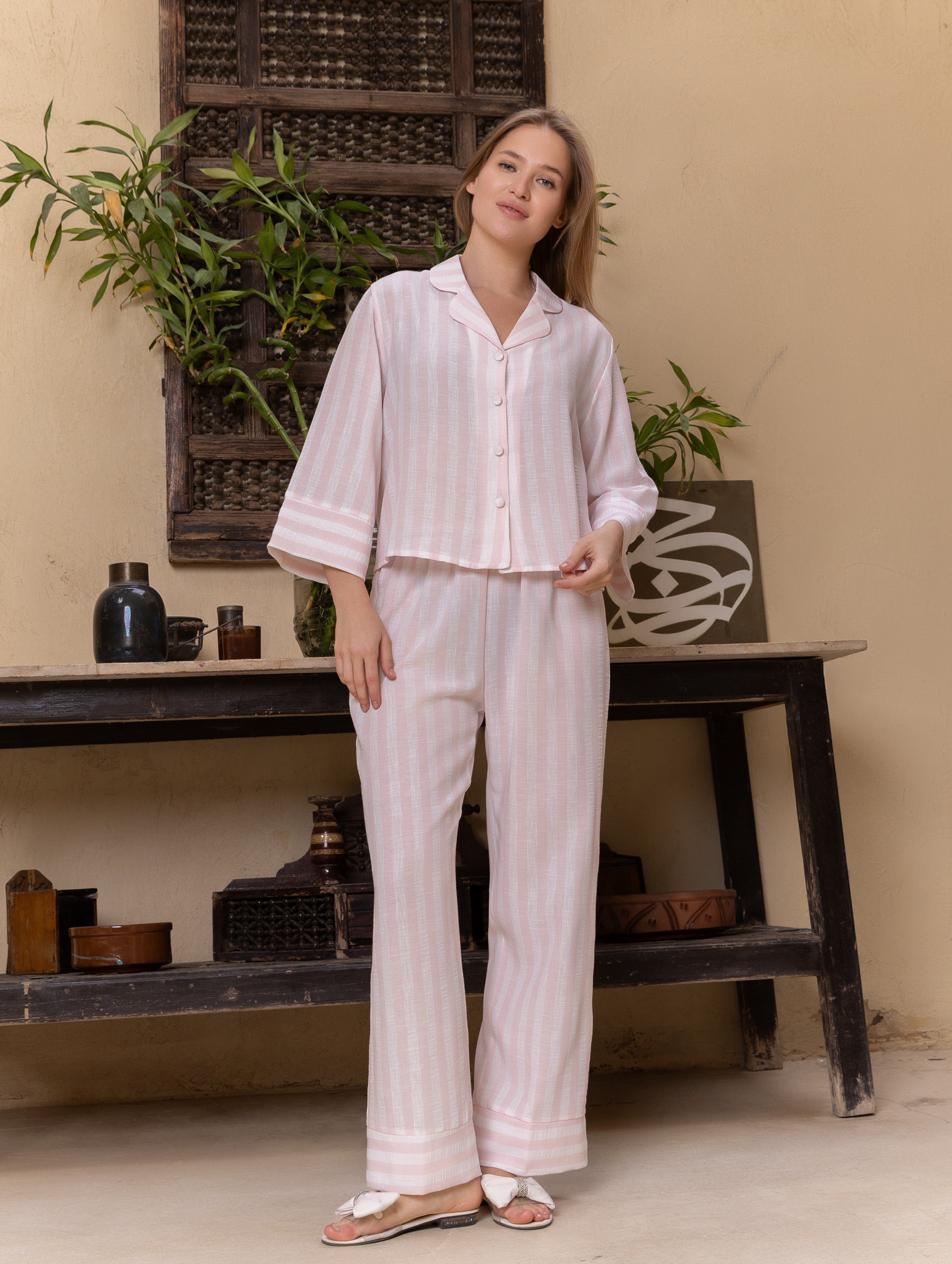 Striped Classic Pajama Set — Linen Look