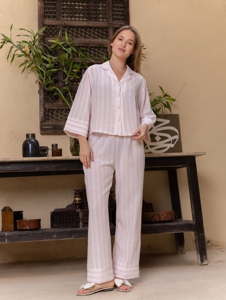 Striped Classic Pajama Set — Linen Look